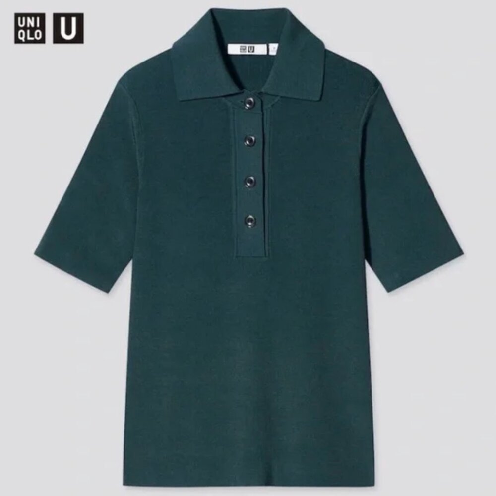 Uniqlo U Viscose Blend Short-Sleeve Polo Sweater Teal Small